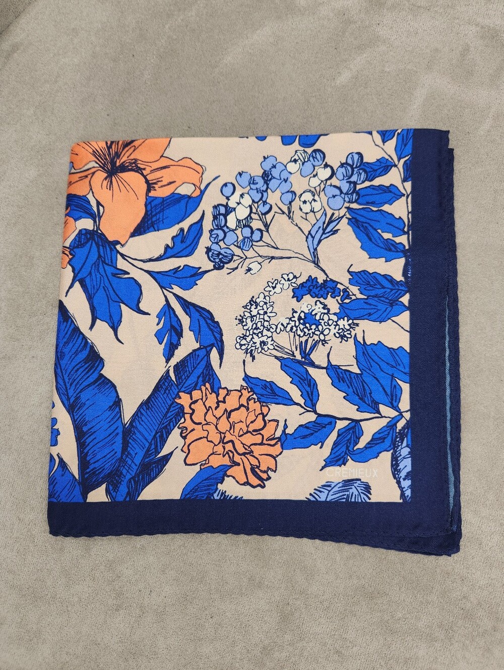 Cremieux Pocket Square Orange Blue Foulard 100% Silk Pochette Formal New $3516x